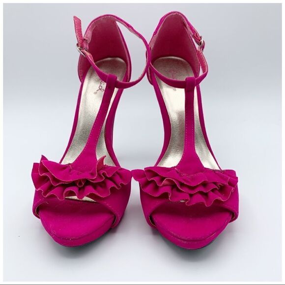 Qupid Hot Pink Valentine Stiletto Heel Ankle Strap Sandal - Picture 3 of 10